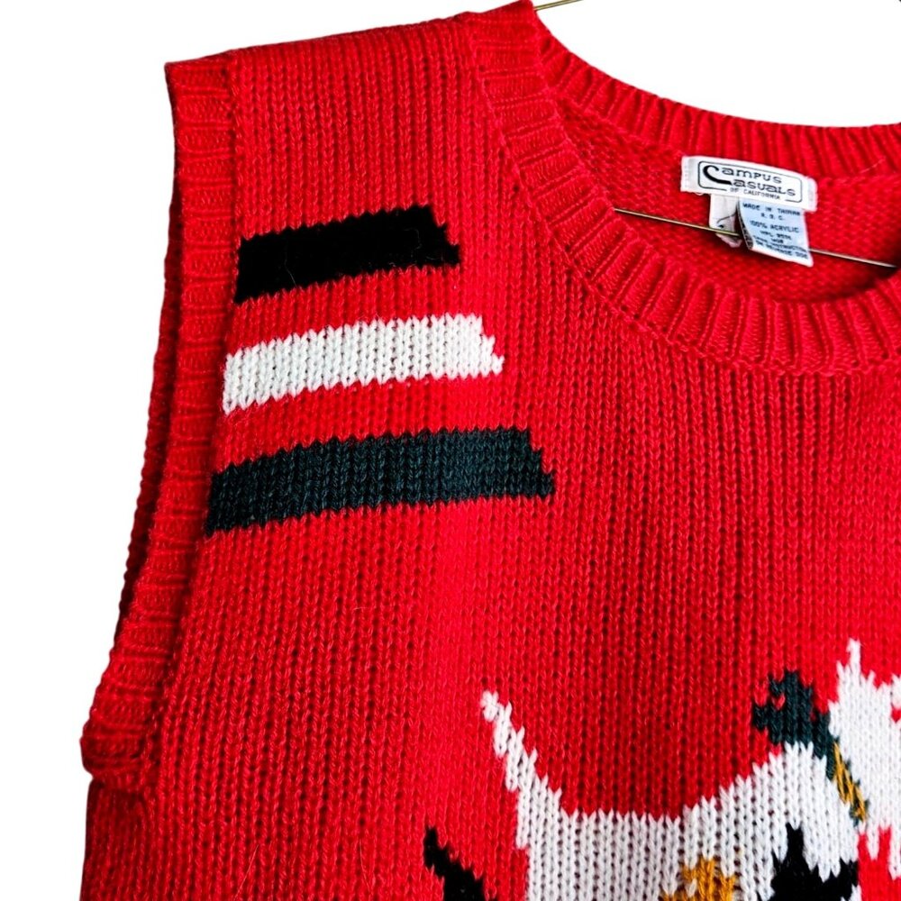 Vintage Scottie Knit Vest 1980s Red Black White Novelty Sweater Campus Casuals - Picture 5 of 16